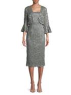 Alex Evenings Two-piece Bell-sleeve Jacket And Lace Sheath Dress