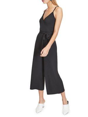 Miss Selfridge Faux Wrap Ribbed Self Tie Wide Leg Jumpsuit