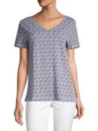 Lord & Taylor Petite Printed V-neck Cotton Top