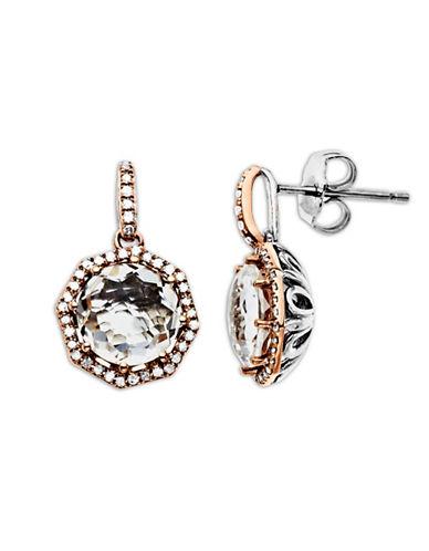 Lord & Taylor White Quartz And Diamond Accented Earrings In Sterling Silver With 14k Rose Gold