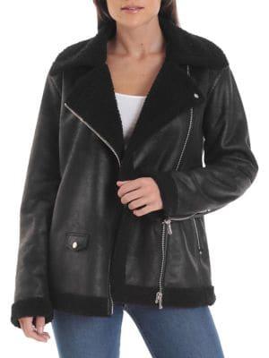Avec Les Filles Perfecto Faux Shearling Moto Biker Jacket