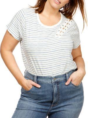 Lucky Brand Plus Striped Lace-up Cotton Top