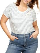 Lucky Brand Plus Striped Lace-up Cotton Top