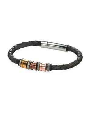Fred Bennett Stainless Steel And Leather Beaded Bracelet