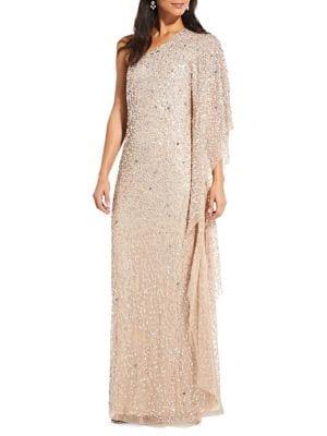 Adrianna Papell One Shoulder Beaded Gown