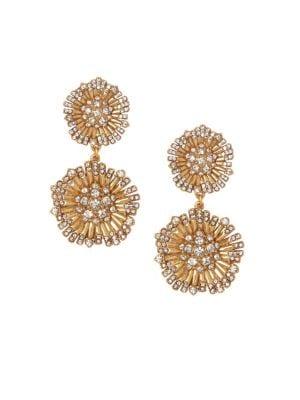 Vince Camuto Vintage-look Goldtone & Crystal Flower Double Drop Earrings