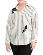 Lauren Ralph Lauren Plus Embroidered Striped Cotton Button-down Shirt