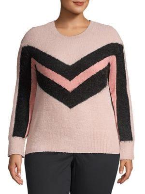 Vince Camuto Plus Long-sleeve Chevron Sweater