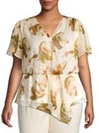 Vince Camuto Plus Printed Asymmetric Cinched Top