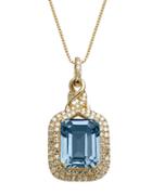 Lord & Taylor 14k Yellow Gold Blue Topaz And Diamond Pendant Necklace