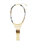 Steve Madden Tigers Eye Quad-tone Textured Curved Bar Station Necklace