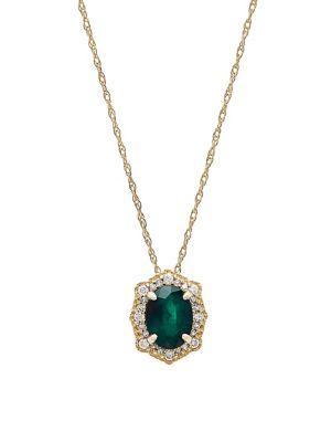 Lord & Taylor Emerald And 14k Yellow Gold Oval Pendant Necklace