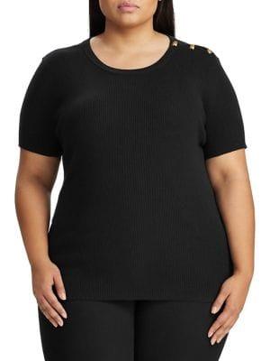Lauren Ralph Lauren Plus Button-trimmed Cotton Blend Sweater