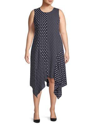 Vince Camuto Plus Polka Dot Sharkbite Hem A-line Dress