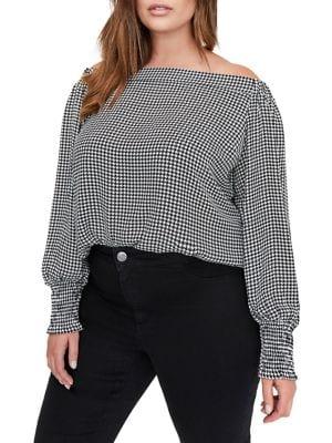 Addition Elle Michel Studio Plus Houndstooth Off-the-shoulder Top