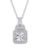 Sonatina Diamond And Sterling Silver Halo Square Vintage Pendant Necklace