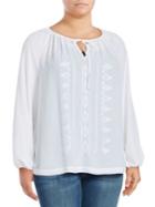 Lord & Taylor Plus Embroidered Peasant Blouse