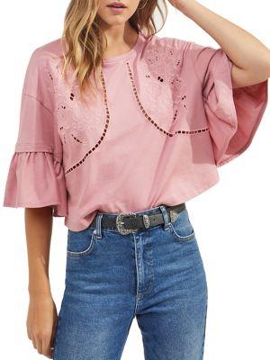 Miss Selfridge Embroidered Cut-out Bell-sleeve Cotton Top