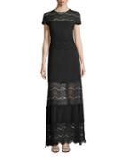 Betsy & Adam Cap-sleeve Lace Gown