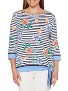 Rafaella Striped & Floral Cotton Blend Top