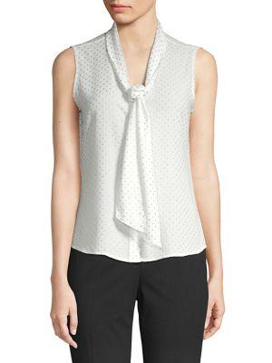 Calvin Klein Petite Studded Tie Neck Blouse