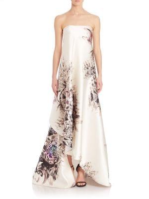 Adrianna Papell Gardenia Asymmetrical Satin Gown
