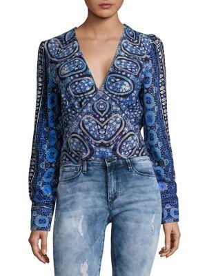 Free People Printed V-neck Top