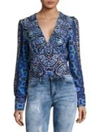 Free People Printed V-neck Top