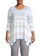 Context Plus Horizontal Striped Ruched-sleeve Tunic