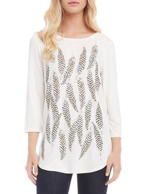 Karen Kane Feather-print Shirttail Tee