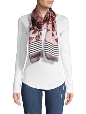 Vince Camuto Floral & Stripe Silk Scarf