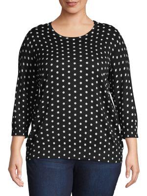 Lord & Taylor Plus Three-quarter Sleeve Dotted Top