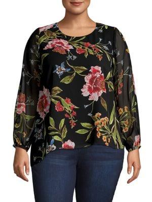 Rachel Rachel Roy Plus Floral-print Long-sleeve Top