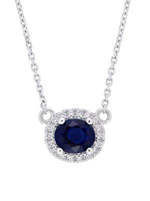 Sonatina 14k White Gold, Sapphire And Diamond Halo Pendant Necklace