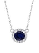 Sonatina 14k White Gold, Sapphire And Diamond Halo Pendant Necklace