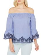 Dorothy Perkins Embroidered Striped Off-the-shoulder Top