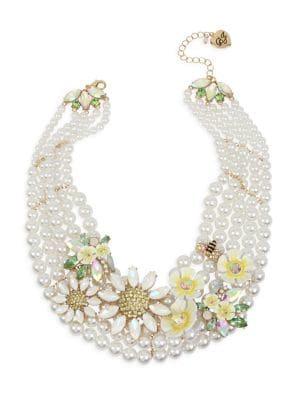 Betsey Johnson Goldtone And Faux Pearl Bumble Bee Floral Torsade Necklace