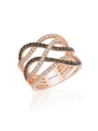 Levian 14k Strawberry Gold Gladiator Weave Ring With Chocolate Diamonds And Vanilla Diamonds
