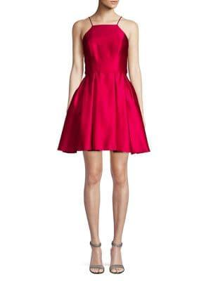 Betsy & Adam Satin Halter Fit-&-flare Dress