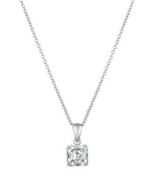 Crislu Royal Asscher Cut Crystal, Sterling Silver And Pure Platinum Pendant Necklace