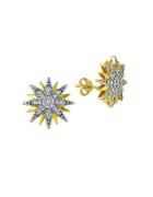 Lord & Taylor Sterling Silver And Cubic Zirconia Starburst Stud Earrings