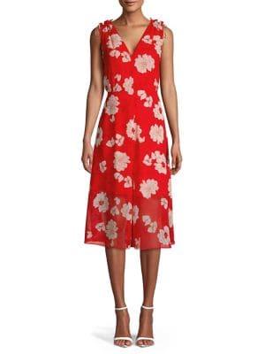 Vince Camuto Floral Chiffon Shoulder-tie Midi Dress