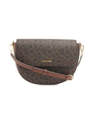 Calvin Klein Kari Monogrammed Leather Saddle Crossbody