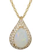 Lord & Taylor 14k Yellow Gold Opal And Diamond Pendant