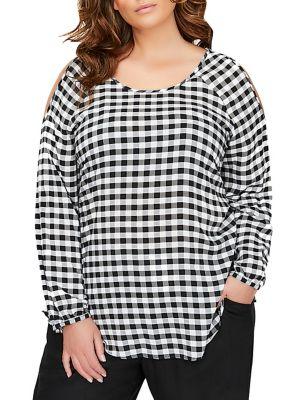 Addition Elle Love And Legend Plus Gingham Cold-shoulder Top