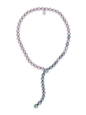 Majorica 8mm-10mm Round Grey, Nuage & Tahitian Pearl Lariat Strand