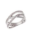 Lord & Taylor Sterling Silver And Cubic Zirconia Crossing Band Ring