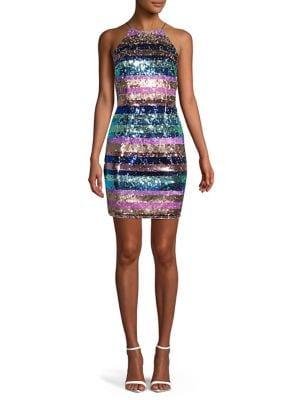 Aidan By Aidan Mattox Sequin Halter Sheath Dress