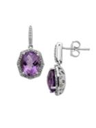 Lord & Taylor Sterling Silver Light Amethyst And Diamond Earrings