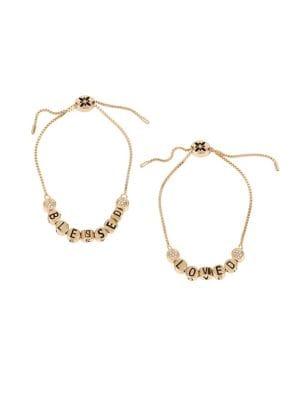 Bcbgeneration Blessed & Loved Goldtone & Crystal 2-piece Friendship Bracelet Set